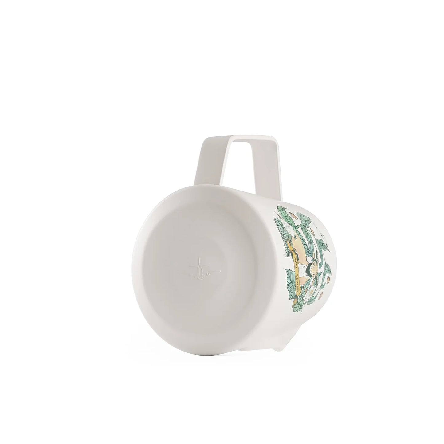 MHW-3BOMBER limited edition milk pitcher. White with floral design, crocodile mouth spout, dual arc channels.