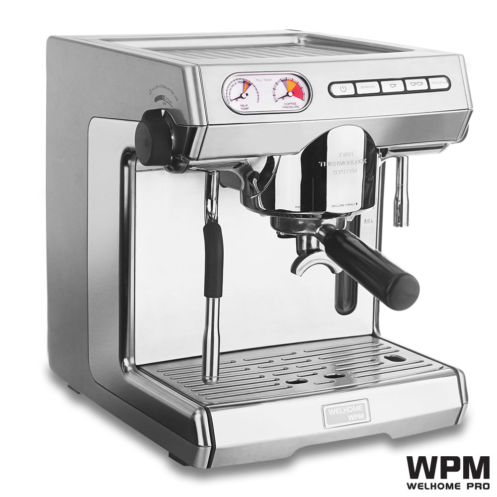 WPM KD-270 twin-thermoblock espresso machine, Silver reference angle