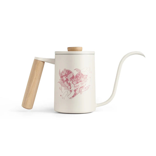 MHW-3BOMBER Flipped pour-over kettle in cream with a wooden handle and lid knob