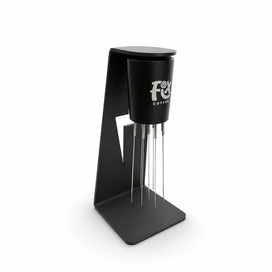 Fix Coffee Bolt WDT tool with its needles, resting in its black stand