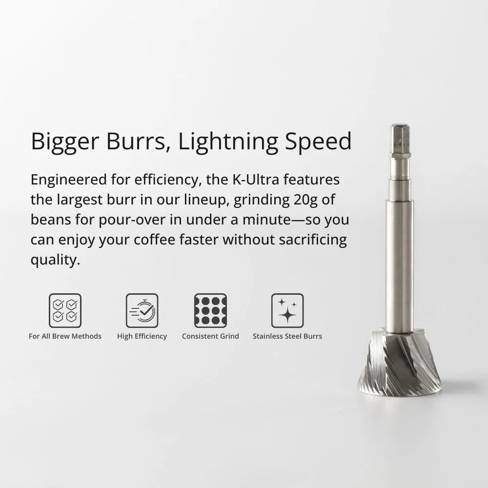 1Zpresso K-Ultra coffee grinder burr. Stainless steel manual grinder part with large burrs for all brew methods.
