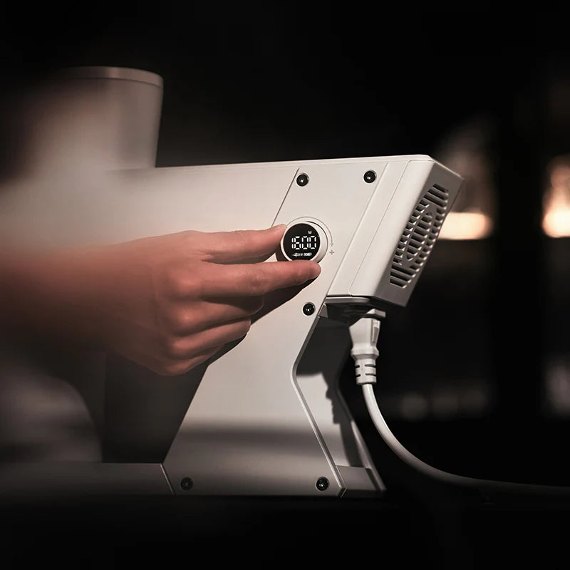 MHW-3BOMBER F74 white electric coffee grinder. Hand adjusting settings. 74mm burrs.
