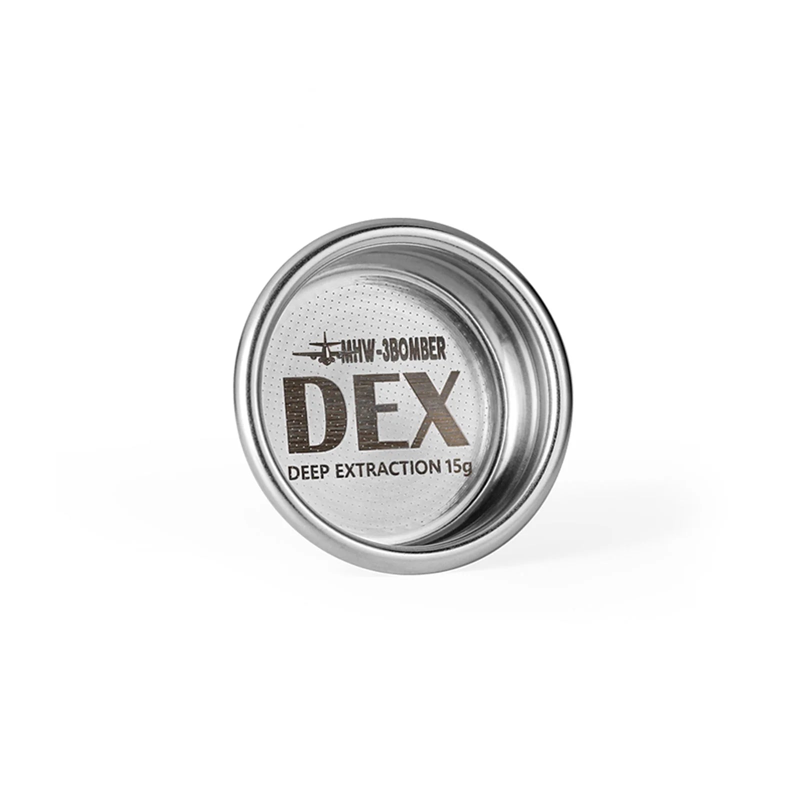 MHW-3BOMBER 58mm DEX filter basket. Silver stainless steel espresso part for deep extraction.