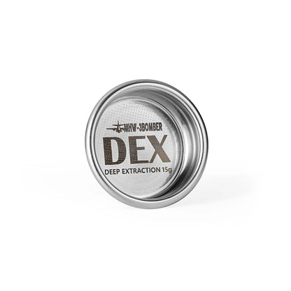 MHW-3BOMBER 58mm DEX filter basket. Silver stainless steel espresso part for deep extraction.