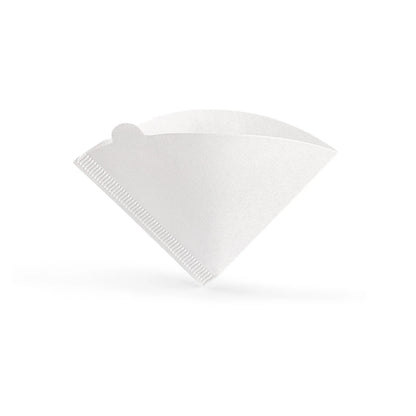 MHW-3BOMBER white cone coffee paper filter for 1-4 cup drippers. Single-use and made from natural wood pulp.