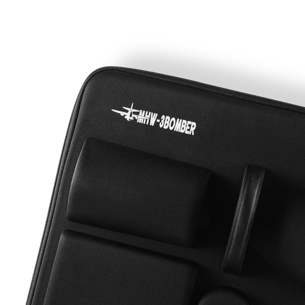 MHW-3BOMBER black portable pour-over set carrying case with logo. Protects coffee brewing tools during travel.