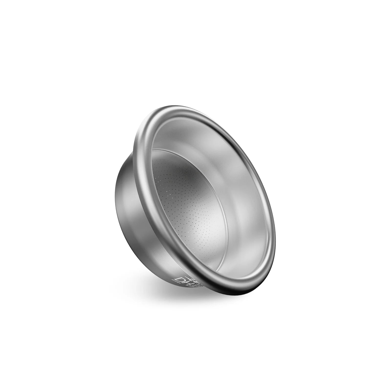 MHW-3BOMBER silver DH Filter Basket, 58mm, with uniform crisscross hole alignment for espresso machines.