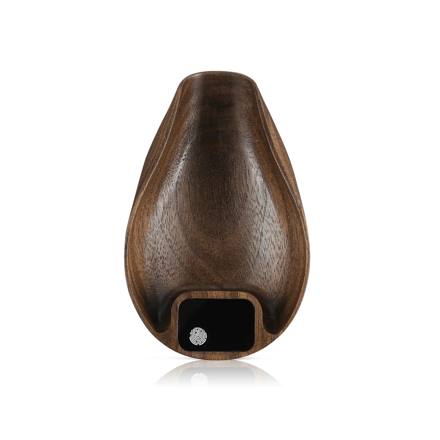 The MHW-3BOMBER Ovo Coffee Scale & Spray Bottle Set is a wooden display piece featuring an espresso-toned finish and teardrop shape. It stands upright on a small black base, combining minimalist design with craftsmanship inspired by the precision of brewing.