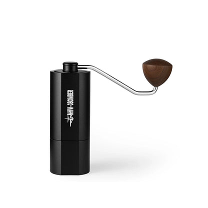 MHW-3BOMBER black manual coffee grinder with wooden handle. Seven Star Stainless Steel Burr.