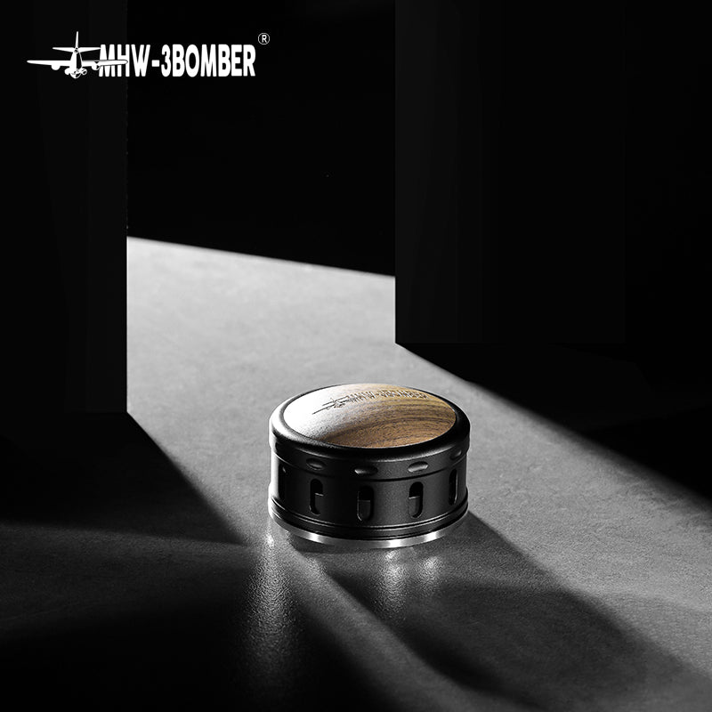 MHW-3BOMBER Falcon coffee distributor. Black metal with wood top. Gravity adaptive design. 