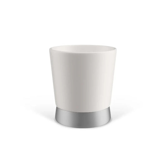 MHW-3BOMBER CERA ceramic coffee cup, white with silver base. Elegant design.