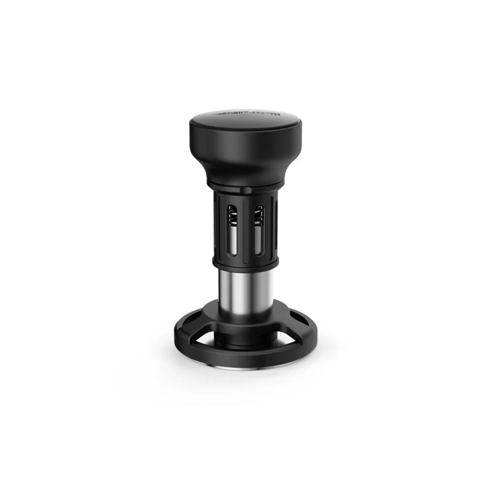 MHW-3BOMBER espresso tamper, 58mm. Black and silver finish, force impact design. 