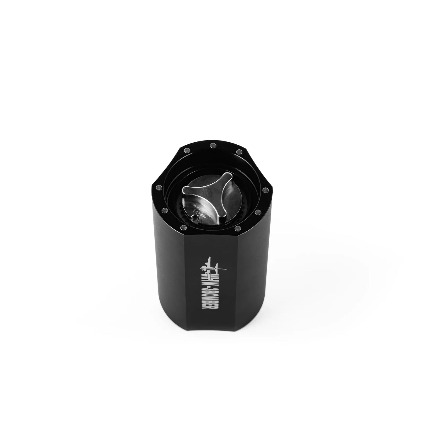 MHW-3BOMBER Adder V3 black coffee grinder. Manual, stainless steel burr, point-to-point adjustment.