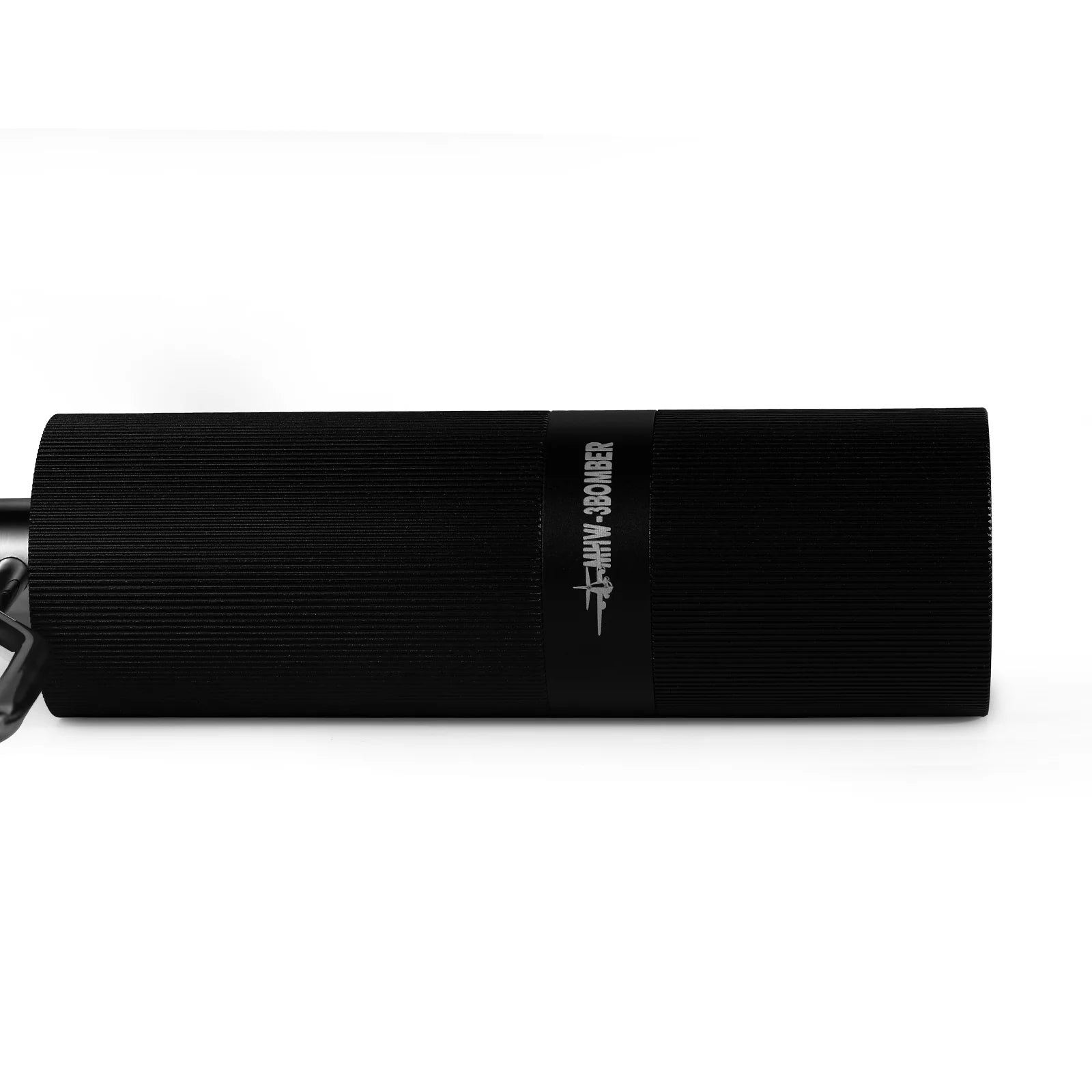 Side profile of the MHW-3BOMBER M1 Manual Coffee Grinder in black, showcasing its minimalist design and premium logo detail, perfect for precision coffee grinding."