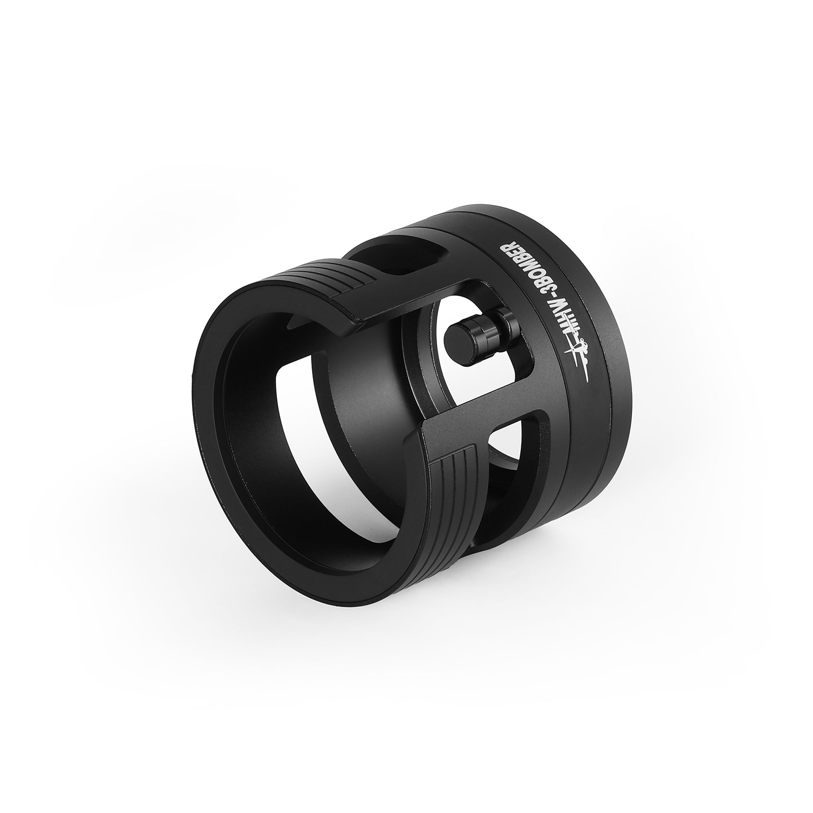 MHW-3BOMBER black coffee portafilter holder. Adjustable height with silicone pads for anti-scratch and shock absorption.