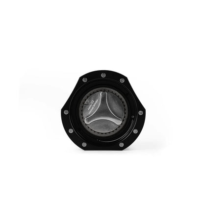 MHW-3BOMBER Adder V3 grinder top view, black with silver adjustment. Manual coffee grinder.