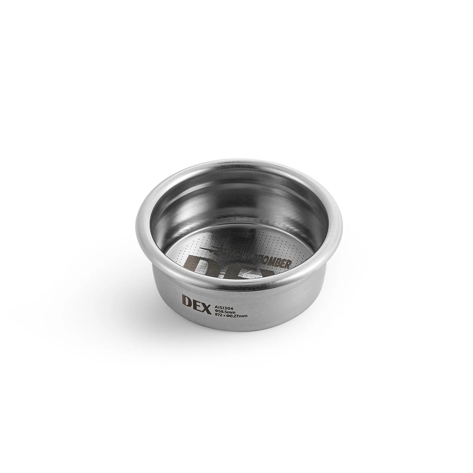 DEX 58mm filter basket. Stainless steel, precision holes for better espresso extraction. Straight-flat bottom design.