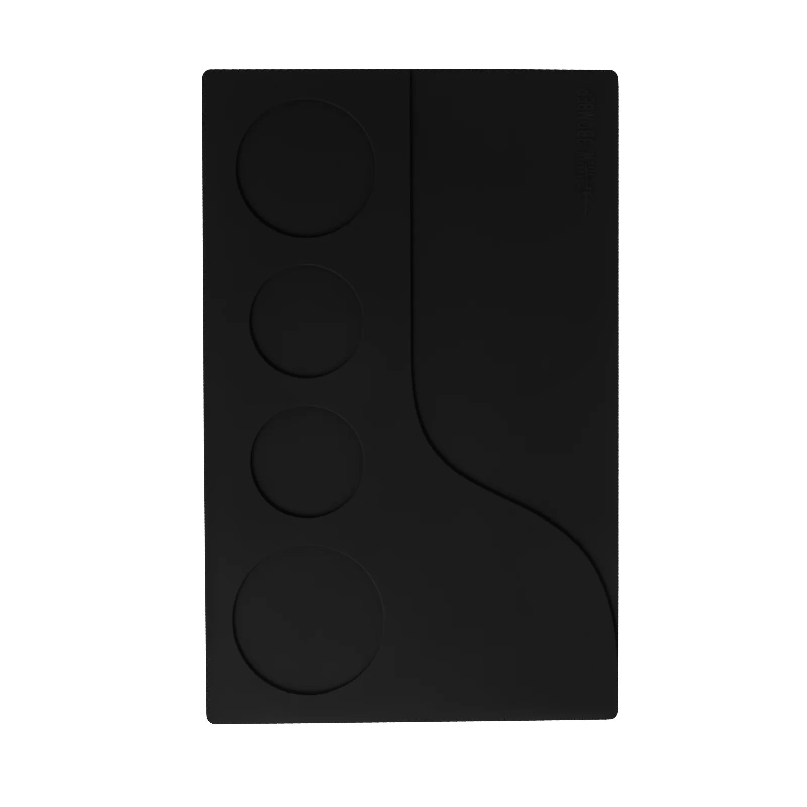 MHW-3BOMBER YU Series Tamping Base in black silicone with circular slots for coffee tools.