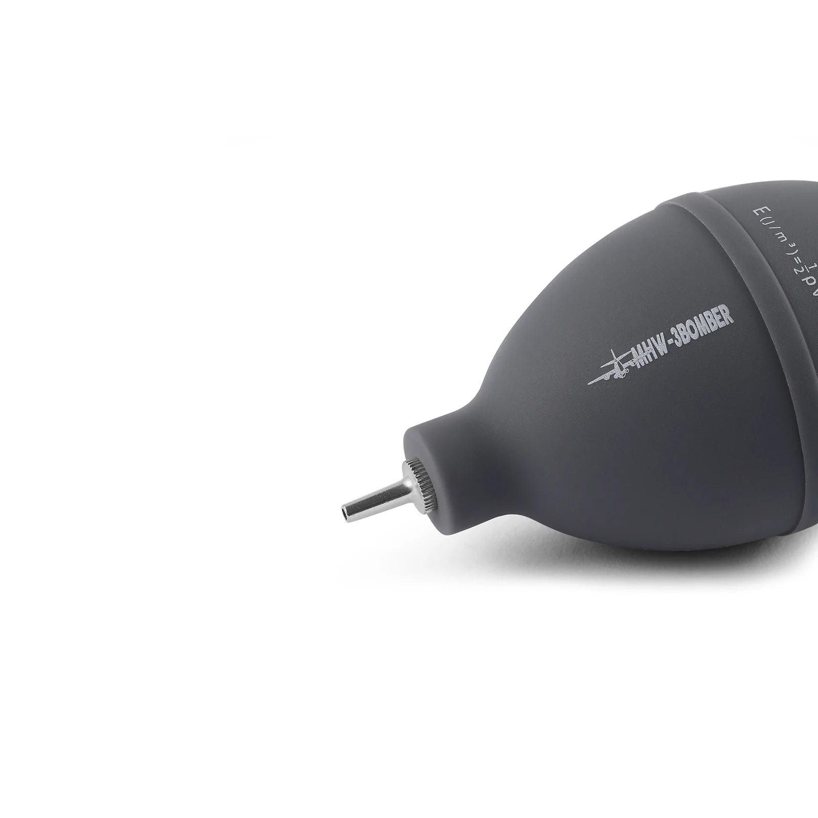 MHW-3BOMBER grey air blower for cleaning coffee tools, camera lenses, and keyboards. Stainless steel nozzle.