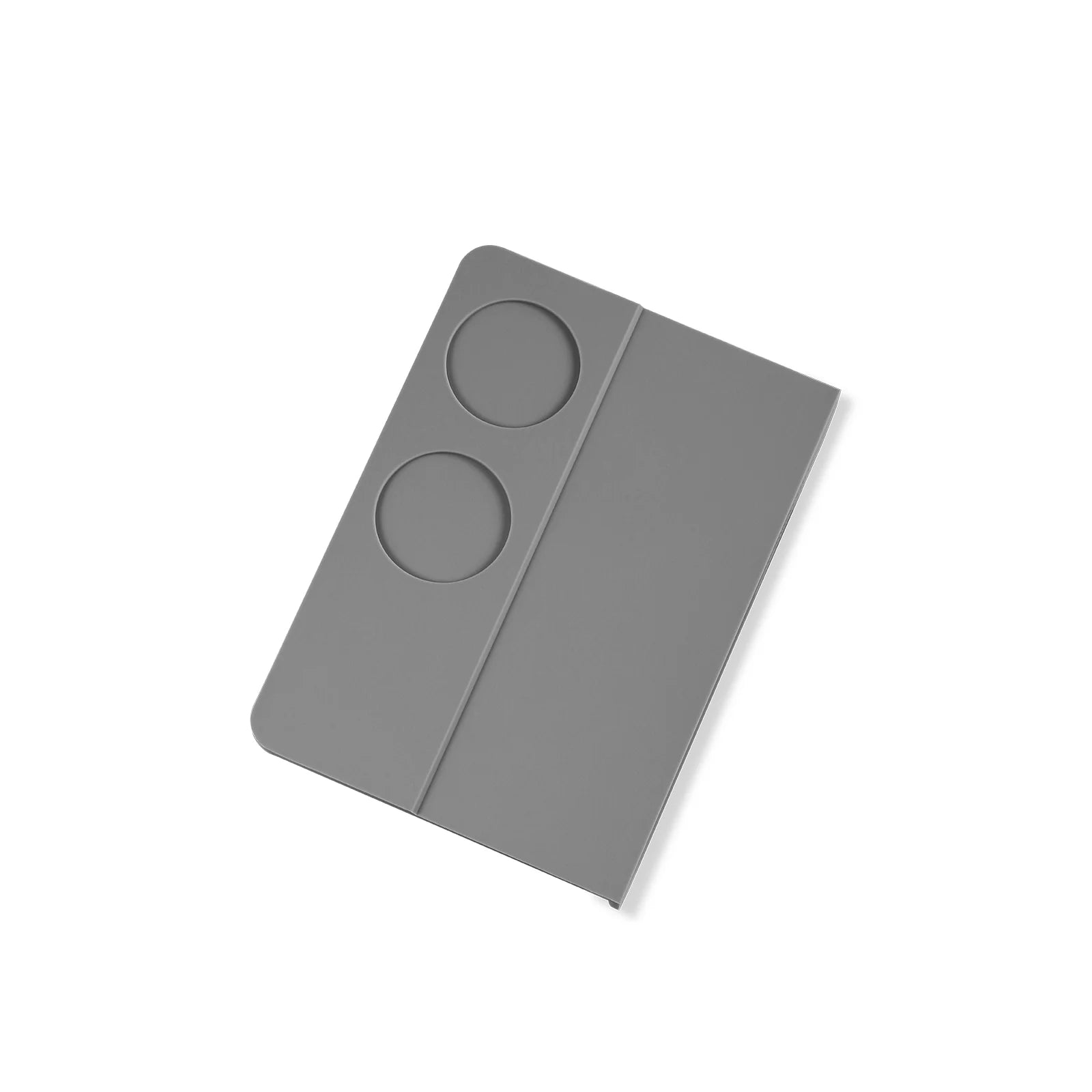 MHW-3BOMBER gray silicone tamper mat with two portafilter cutouts. Durable coffee accessory.