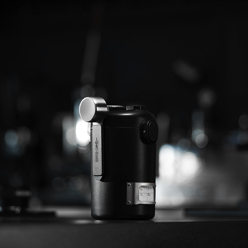 MHW-3BOMBER Coffee Gambo Sealed Canister. Black metal container with silver accents. Keeps coffee fresh.