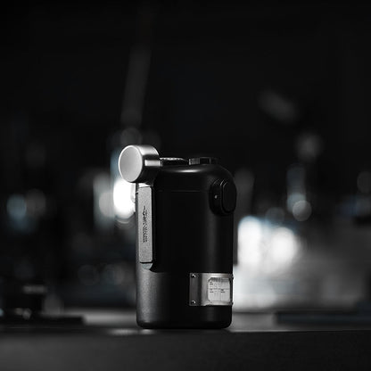MHW-3BOMBER Coffee Gambo Sealed Canister. Black metal container with silver accents. Keeps coffee fresh.