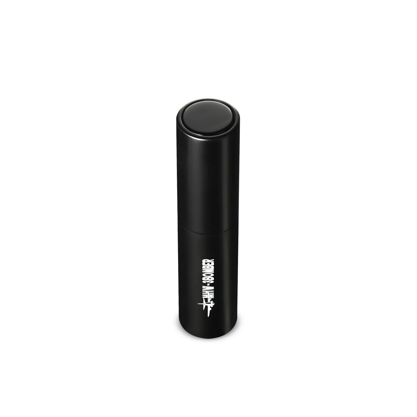The MHW-3BOMBER Ovo Coffee Scale & Spray Bottle Set features a sleek black cylindrical design with a top button and white logo. Perfect for brewing precision, its essential for any coffee enthusiasts setup, shown against a white background.
