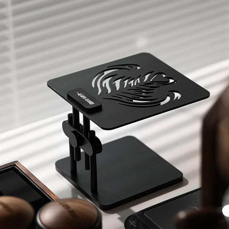 MHW-3BOMBER black coffee scale stand. Adjustable height, waterproof with a non-slip silicone base and wave design.