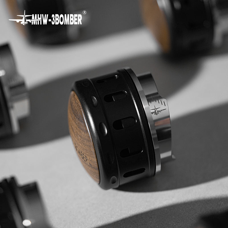 MHW-3BOMBER Falcon coffee distributor. Wood & black, gravity adaptive for espresso extraction.