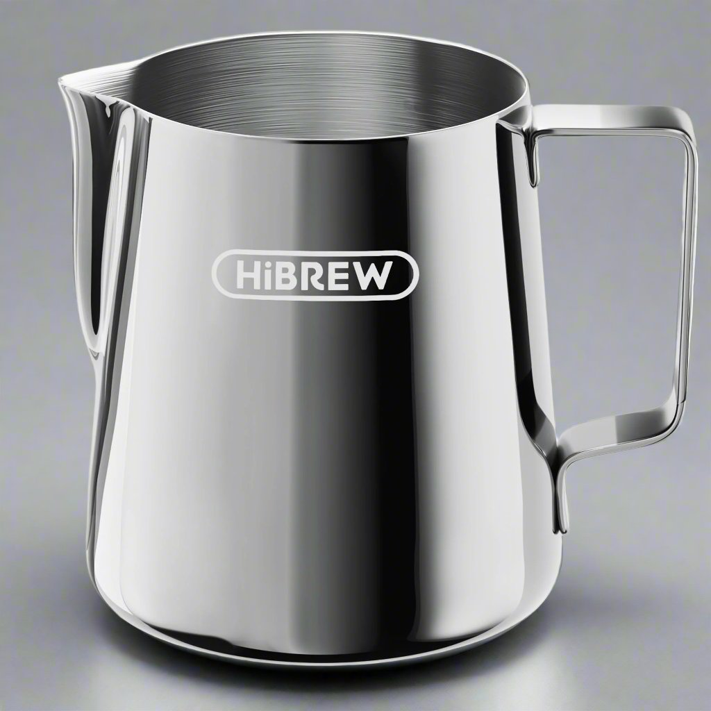 HiBREW 350ml stainless steel milk pitcher. Perfect for frothing milk with a comfortable handle.
