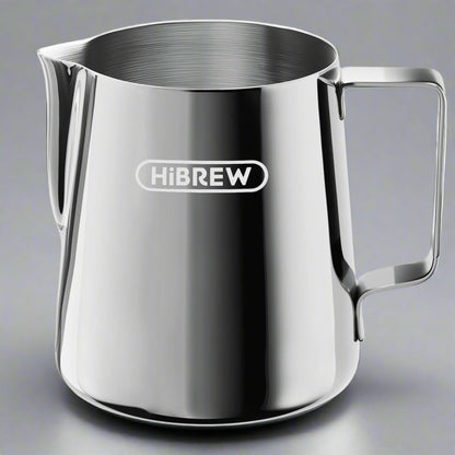 HiBREW 350ml stainless steel milk pitcher. Perfect for frothing milk with a comfortable handle.