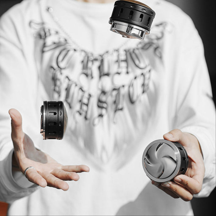 MHW-3BOMBER Gravity Adaptive Falcon Coffee Distributor levitating in air. Stainless steel espresso tool.