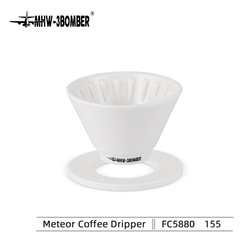 MHW-3BOMBER Meteor Coffee Dripper, white ceramic with interior ribs for 1-2 persons. 