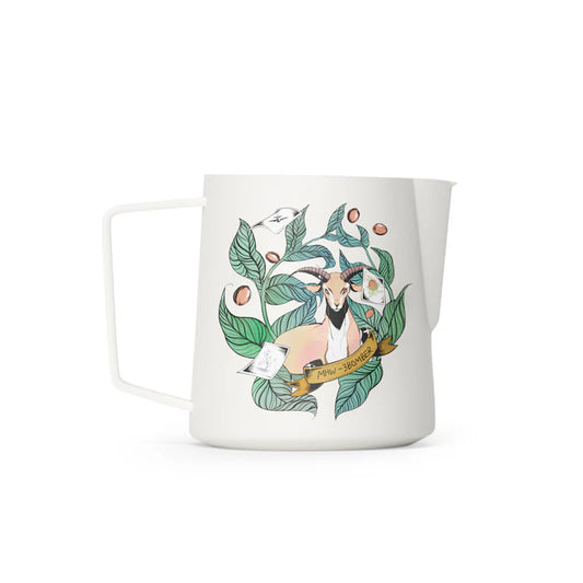 MHW-3BOMBER Origin milk pitcher, 6th Anniversary edition. White with The Shepherd’s Legend graphic.