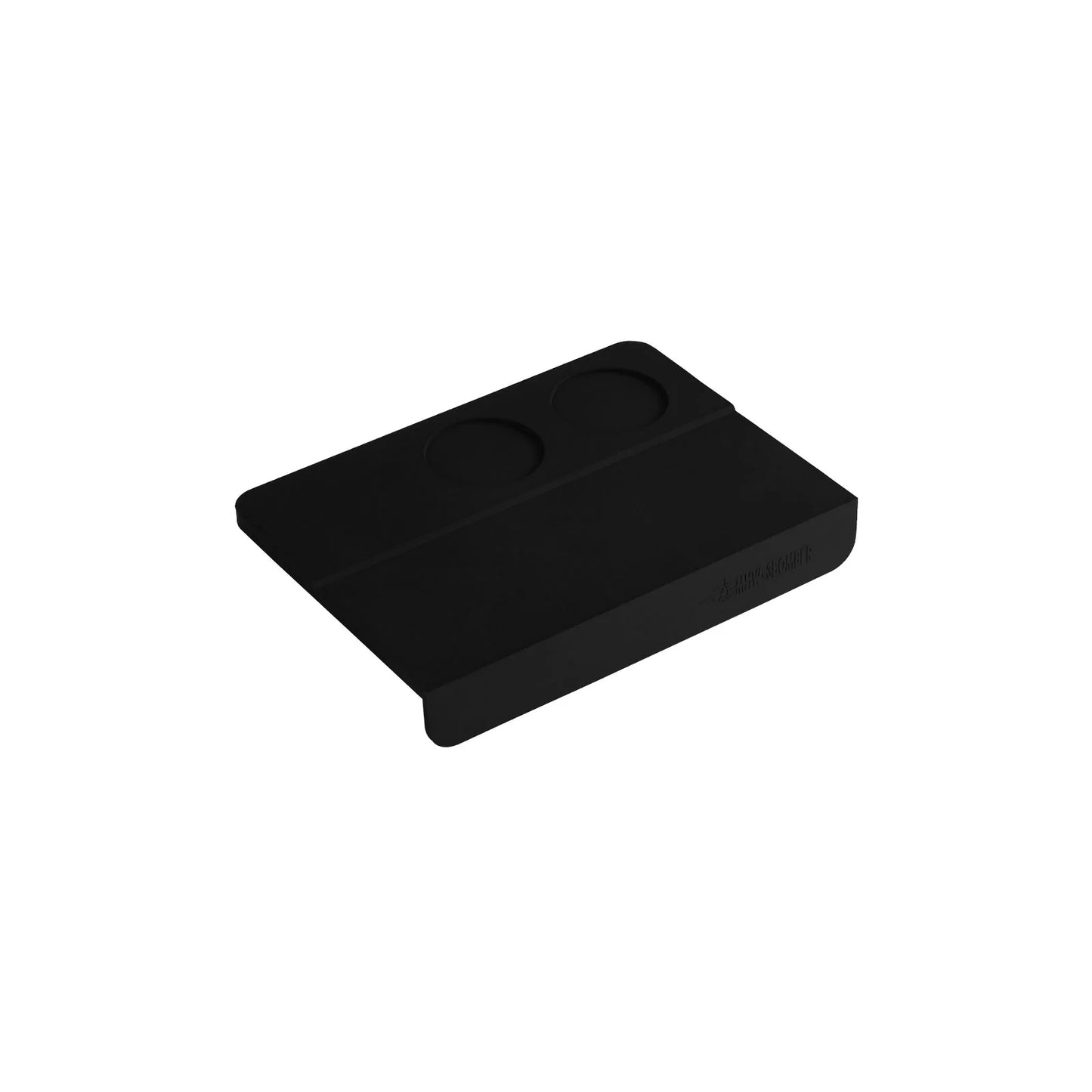 MHW-3BOMBER black silicone coffee tamper mat with two holes for portafilter stability.
