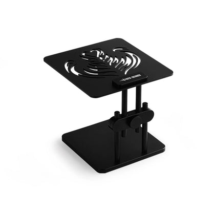 MHW-3BOMBER black coffee scale stand. Adjustable height, non-slip base, waterproof. Scorpion design detail.