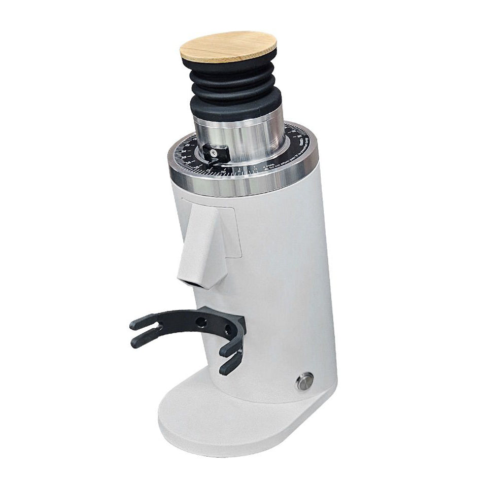 DF54 flat burr grinder in white with bellows