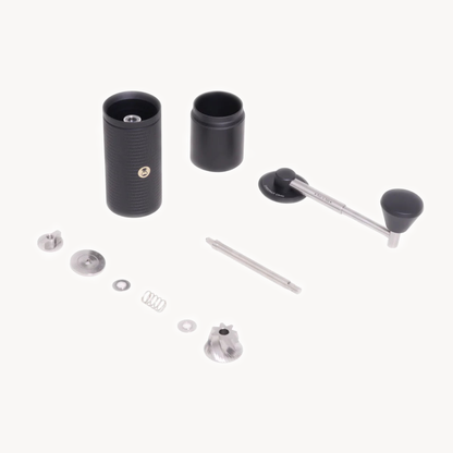 TIMEMORE Chestnut C5 Pro Esp disassembled, flat-lay on cream