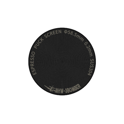 MHW-3BOMBER Espresso Puck Screen Titanium Plated Black — product hero on pure white