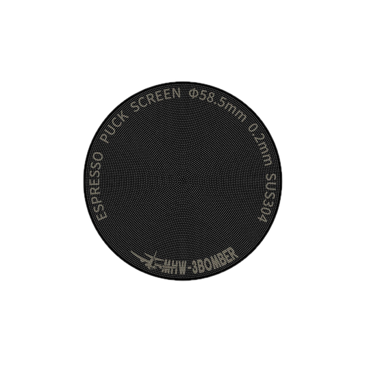 MHW-3BOMBER Espresso Puck Screen Titanium Plated Black — product hero on pure white