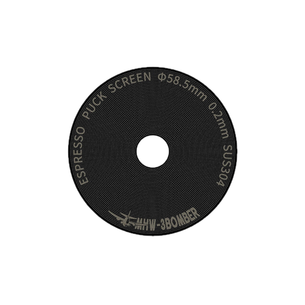 MHW-3BOMBER Espresso Puck Screen With Round Hole — product hero on pure white