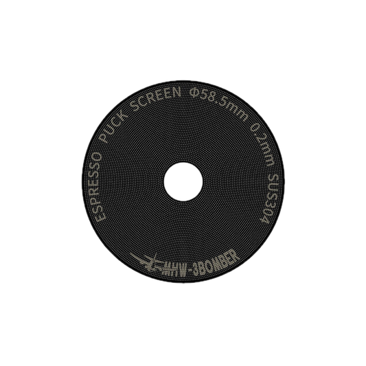 MHW-3BOMBER Espresso Puck Screen With Round Hole — product hero on pure white