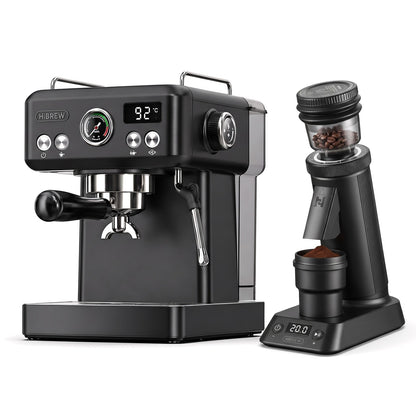 H10A black espresso machine with G5 Plus BLACK grinder on a white background