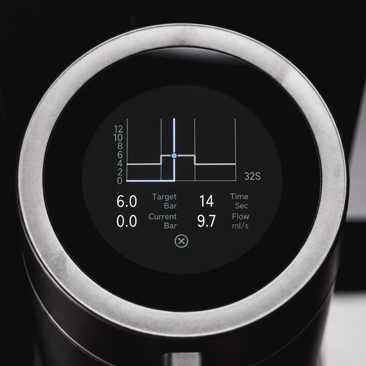 Primus Slim colour display showing its brewing curve and live shot readings