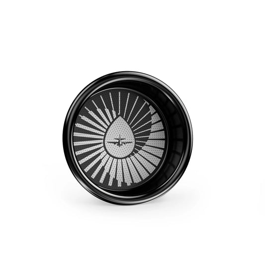 MHW-3BOMBER 58mm filter basket; black stainless steel with precision holes & airplane design.