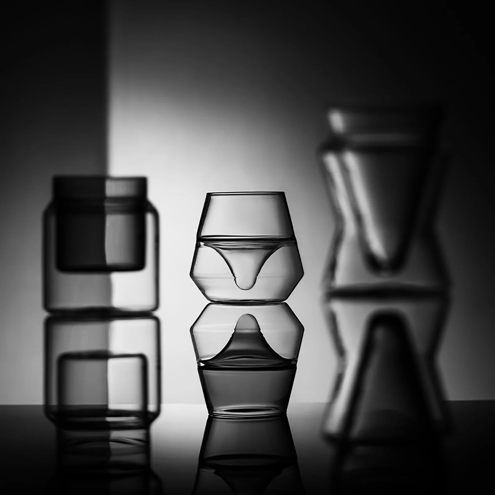 MHW-3BOMBER DW Glass Cup: Double-walled, heat-resistant, with unique curved design. Clear glass drinkware.