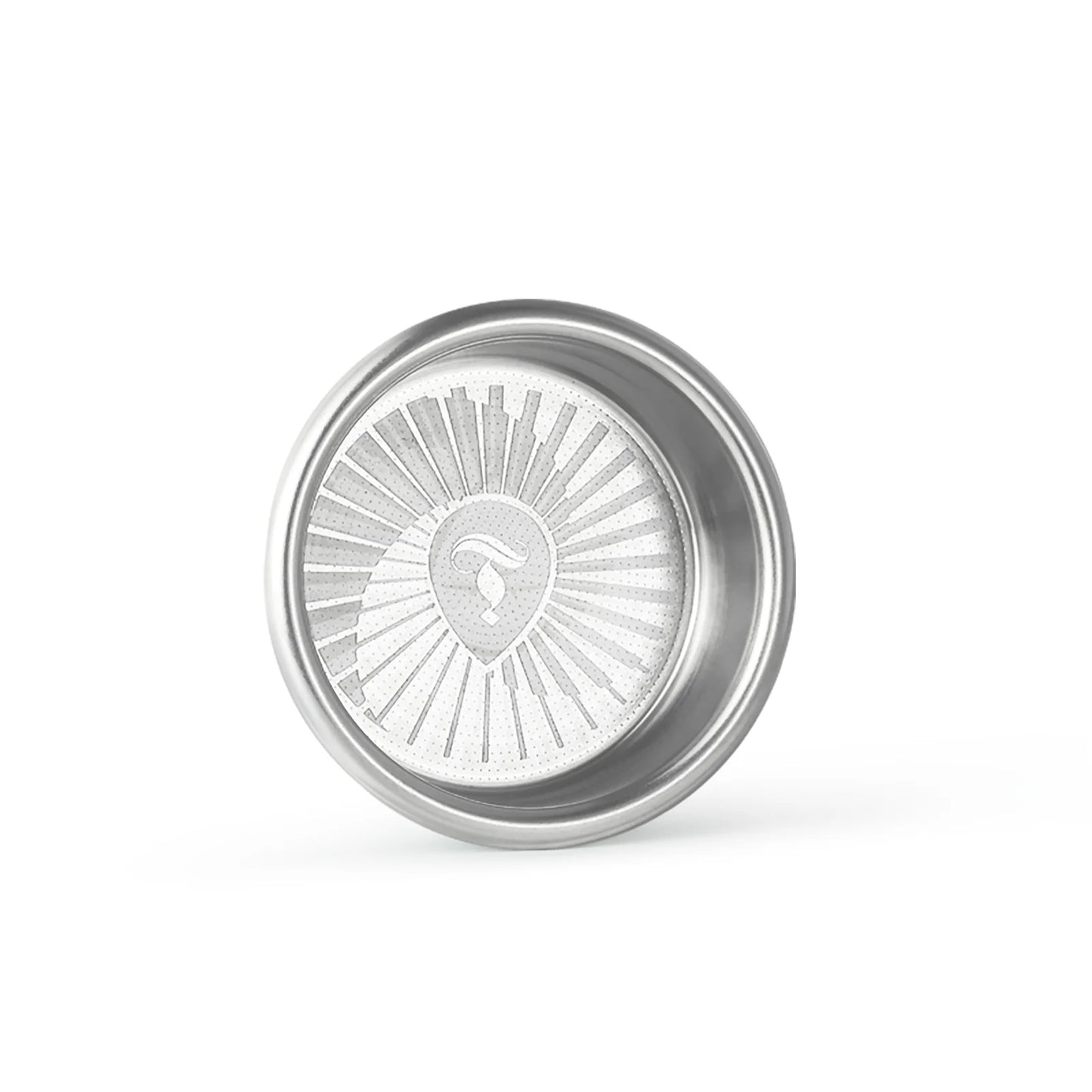 MHW-3BOMBER 58mm espresso filter basket. Stainless steel, precise holes, logo detail.