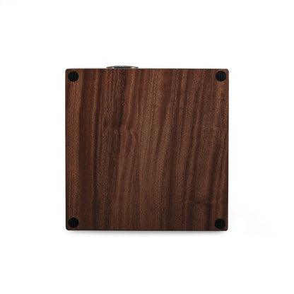MHW-3BOMBER knock box, bottom view showing brown wood grain and black rubber feet. Espresso tool.