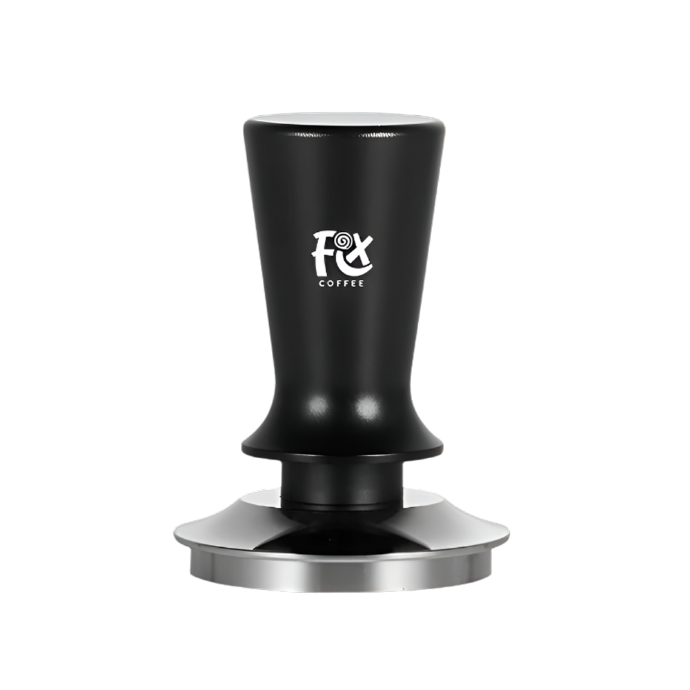 FIX COFFEE tamper, black handle, stainless steel base. Constant force espresso tamping tool.