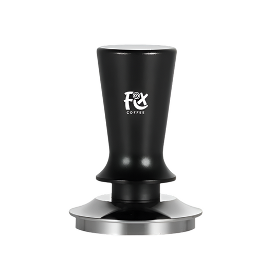 FIX COFFEE tamper, black handle, stainless steel base. Constant force espresso tamping tool.